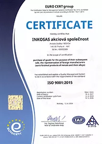 Certificate ČSN ISO 9001:2015